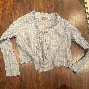 FLAX Women's Light Blue Linen Tie Top